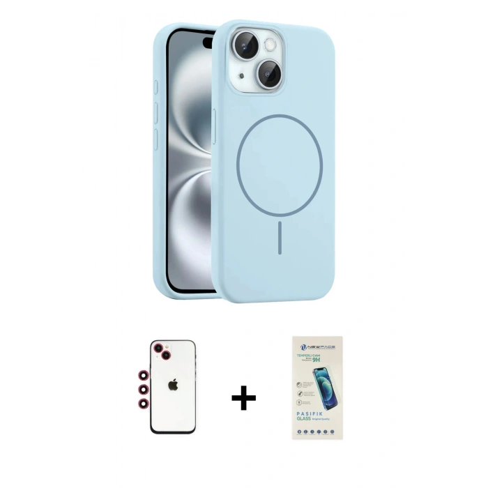 MARSİLYAN™- iPhone 14 Kılıf Yankı Form Serisi - Şeffaf Pasifik Cam Ekran Koruyucu + Shine Kamera Lens - KI
