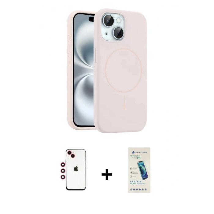 MARSİLYAN™- iPhone 14 Kılıf Yankı Form Serisi - Şeffaf Pasifik Cam Ekran Koruyucu + Shine Kamera Lens - KI