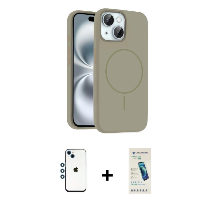 MARSİLYAN™- iPhone 14 Kılıf Yankı Form Serisi - Şeffaf Pasifik Cam Ekran Koruyucu + Shine Kamera Lens - MI