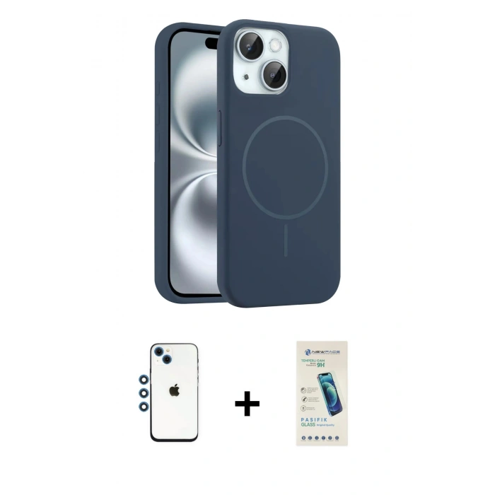 MARSİLYAN™- iPhone 14 Kılıf Yankı Form Serisi - Şeffaf Pasifik Cam Ekran Koruyucu + Shine Kamera Lens - MI