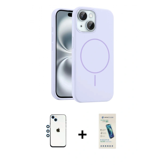 MARSİLYAN™- iPhone 14 Kılıf Yankı Form Serisi - Şeffaf Pasifik Cam Ekran Koruyucu + Shine Kamera Lens - MI