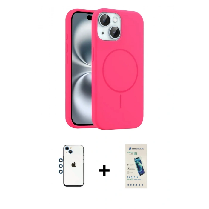 MARSİLYAN™- iPhone 14 Kılıf Yankı Form Serisi - Şeffaf Pasifik Cam Ekran Koruyucu + Shine Kamera Lens - MI