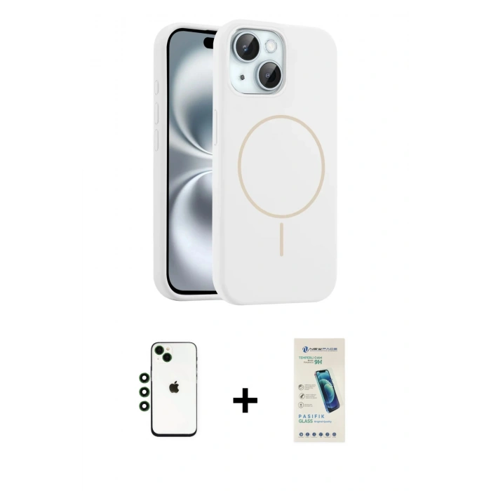 MARSİLYAN™- iPhone 14 Kılıf Yankı Form Serisi - Şeffaf Pasifik Cam Ekran Koruyucu + Shine Kamera Lens - YL