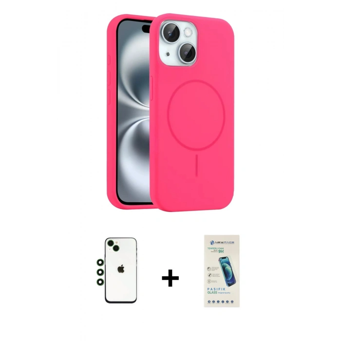 MARSİLYAN™- iPhone 14 Kılıf Yankı Form Serisi - Şeffaf Pasifik Cam Ekran Koruyucu + Shine Kamera Lens - YL