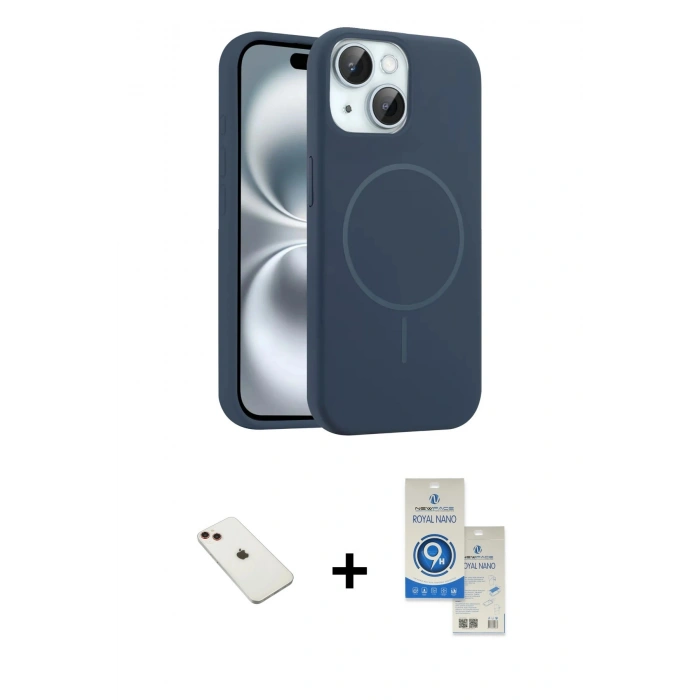 MARSİLYAN™- iPhone 14 Kılıf Yankı Form Serisi - Şeffaf Royal Nano Ekran Koruyucu + Diamond Kamera Lens - KI