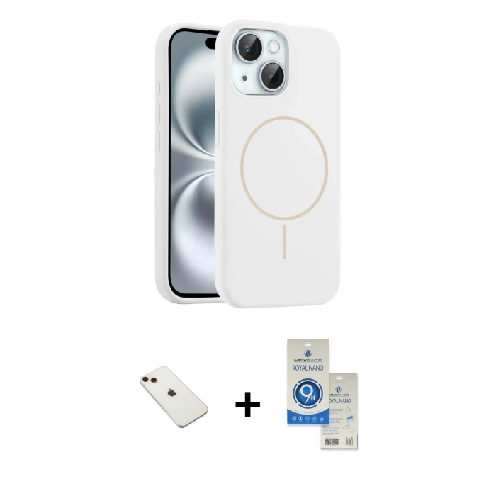 MARSİLYAN™- iPhone 14 Kılıf Yankı Form Serisi - Şeffaf Royal Nano Ekran Koruyucu + Diamond Kamera Lens - KI