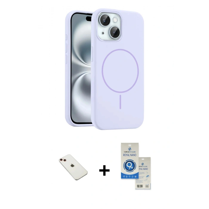 MARSİLYAN™- iPhone 14 Kılıf Yankı Form Serisi - Şeffaf Royal Nano Ekran Koruyucu + Diamond Kamera Lens - KI