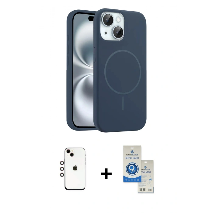 MARSİLYAN™- iPhone 14 Kılıf Yankı Form Serisi - Şeffaf Royal Nano Ekran Koruyucu + Shine Kamera Lens - GI
