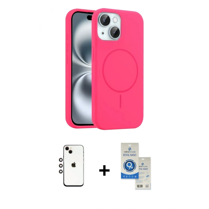 MARSİLYAN™- iPhone 14 Kılıf Yankı Form Serisi - Şeffaf Royal Nano Ekran Koruyucu + Shine Kamera Lens - GI