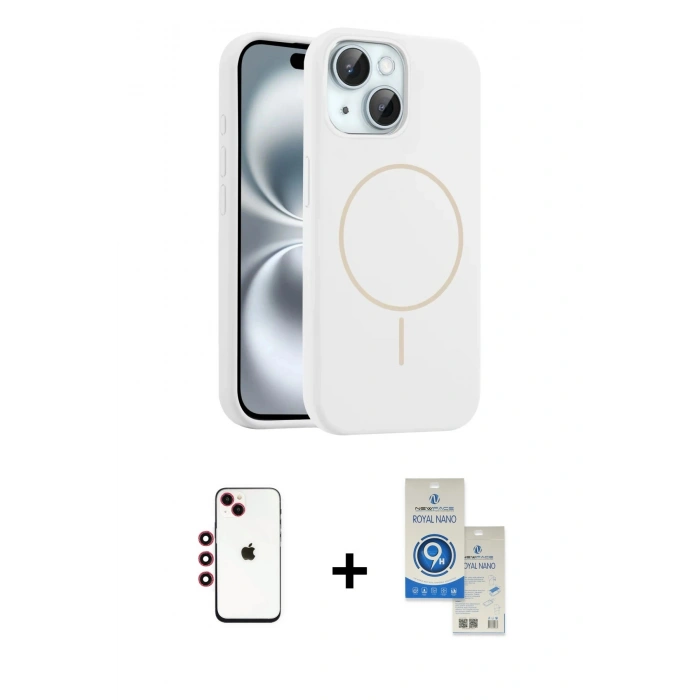 MARSİLYAN™- iPhone 14 Kılıf Yankı Form Serisi - Şeffaf Royal Nano Ekran Koruyucu + Shine Kamera Lens - KI