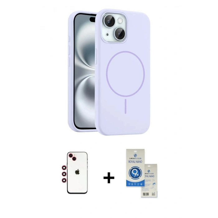 MARSİLYAN™- iPhone 14 Kılıf Yankı Form Serisi - Şeffaf Royal Nano Ekran Koruyucu + Shine Kamera Lens - KI