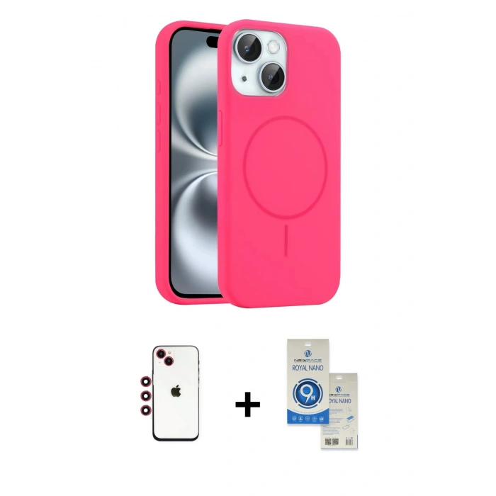 MARSİLYAN™- iPhone 14 Kılıf Yankı Form Serisi - Şeffaf Royal Nano Ekran Koruyucu + Shine Kamera Lens - KI