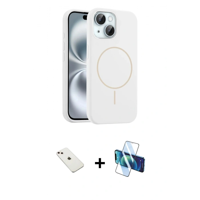 MARSİLYAN™- iPhone 14 Kılıf Yankı Form Serisi - Siyah 3D Antistatik Cam Ekran Koruyucu + Diamond Kamera Lens - PE