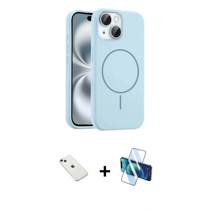 MARSİLYAN™- iPhone 14 Kılıf Yankı Form Serisi - Siyah 3D Antistatik Cam Ekran Koruyucu + Diamond Kamera Lens - YL