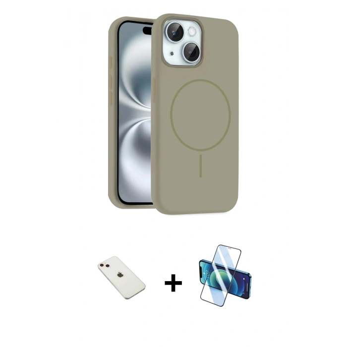 MARSİLYAN™- iPhone 14 Kılıf Yankı Form Serisi - Siyah 3D Antistatik Cam Ekran Koruyucu + Diamond Kamera Lens - PE