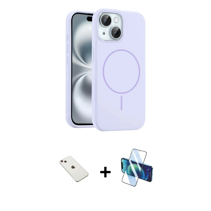 MARSİLYAN™- iPhone 14 Kılıf Yankı Form Serisi - Siyah 3D Antistatik Cam Ekran Koruyucu + Diamond Kamera Lens - PE