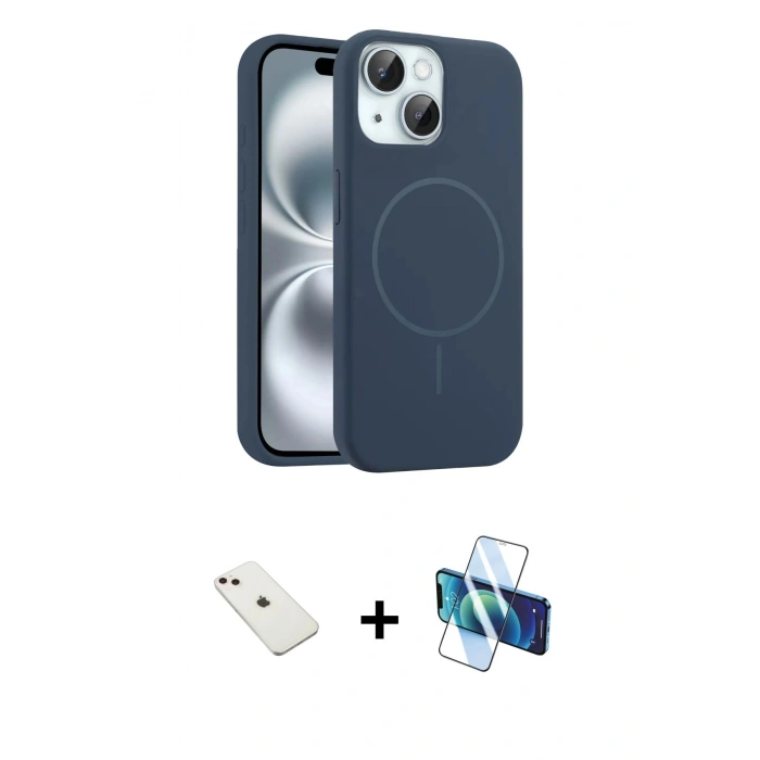 MARSİLYAN™- iPhone 14 Kılıf Yankı Form Serisi - Siyah 3D Antistatik Cam Ekran Koruyucu + Diamond Kamera Lens - PE