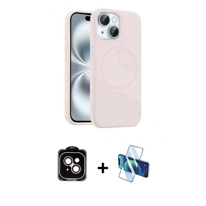 MARSİLYAN™- iPhone 14 Kılıf Yankı Form Serisi - Siyah 3D Antistatik Cam Ekran Koruyucu + PVD Metal Kamera Lens - TU