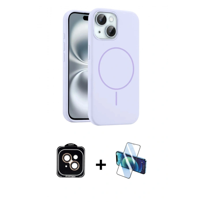 MARSİLYAN™- iPhone 14 Kılıf Yankı Form Serisi - Siyah 3D Antistatik Cam Ekran Koruyucu + PVD Metal Kamera Lens - TU