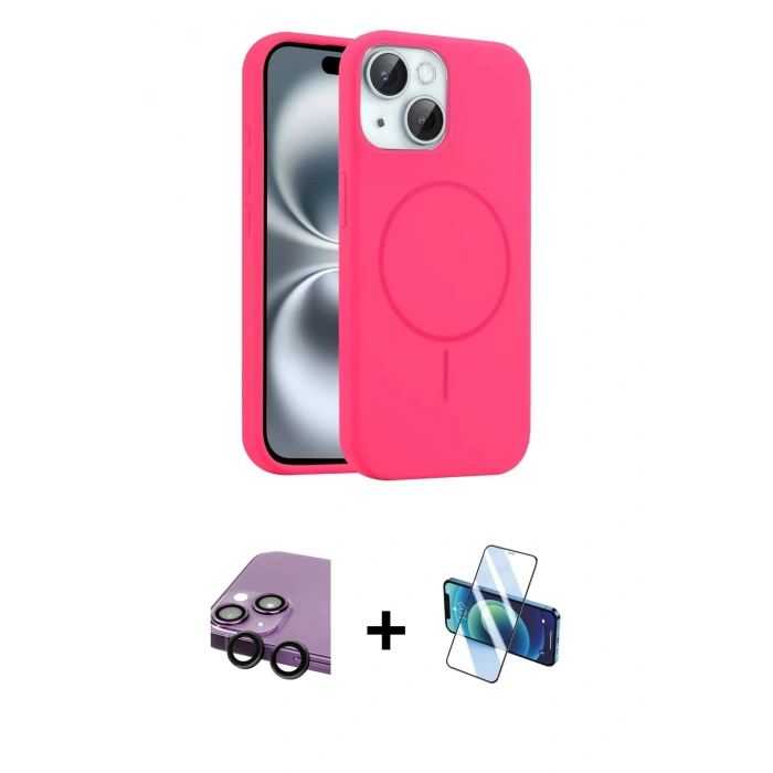 MARSİLYAN™- iPhone 14 Kılıf Yankı Form Serisi - Siyah 3D Antistatik Cam Ekran Koruyucu + Raze Metal Kamera Lens - SH
