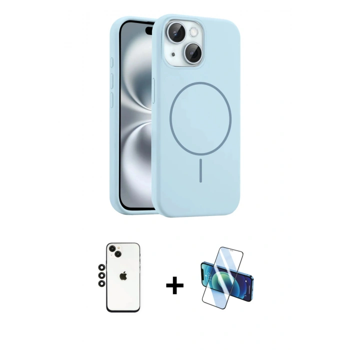 MARSİLYAN™- iPhone 14 Kılıf Yankı Form Serisi - Siyah 3D Antistatik Cam Ekran Koruyucu + Shine Kamera Lens - SH