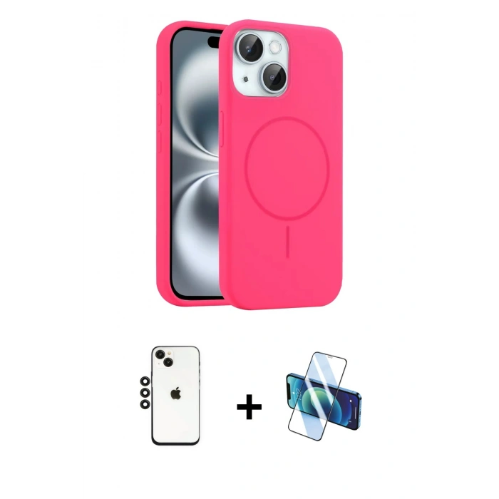 MARSİLYAN™- iPhone 14 Kılıf Yankı Form Serisi - Siyah 3D Antistatik Cam Ekran Koruyucu + Shine Kamera Lens - SH