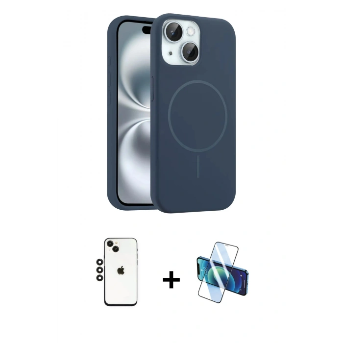 MARSİLYAN™- iPhone 14 Kılıf Yankı Form Serisi - Siyah 3D Antistatik Cam Ekran Koruyucu + Shine Kamera Lens - SH
