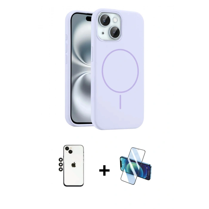 MARSİLYAN™- iPhone 14 Kılıf Yankı Form Serisi - Siyah 3D Antistatik Cam Ekran Koruyucu + Shine Kamera Lens - SH