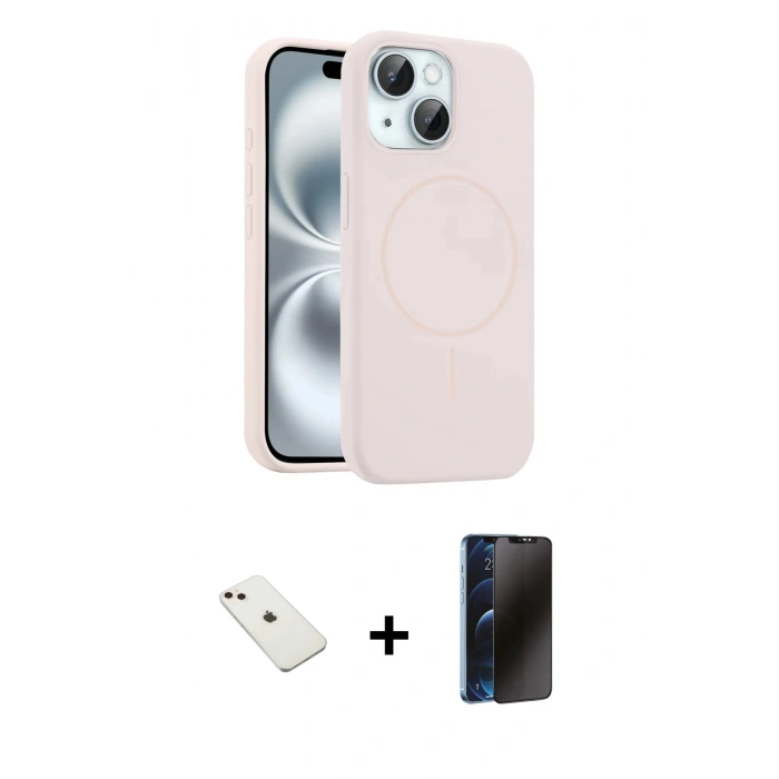 MARSİLYAN™- iPhone 14 Kılıf Yankı Form Serisi - Siyah 3D Antistatik Hayalet Cam Ekran Koruyucu + Diamond Kamera Lens - PE