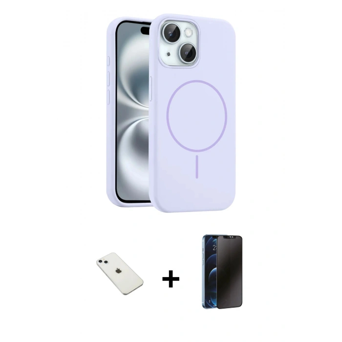 MARSİLYAN™- iPhone 14 Kılıf Yankı Form Serisi - Siyah 3D Antistatik Hayalet Cam Ekran Koruyucu + Diamond Kamera Lens - SABE