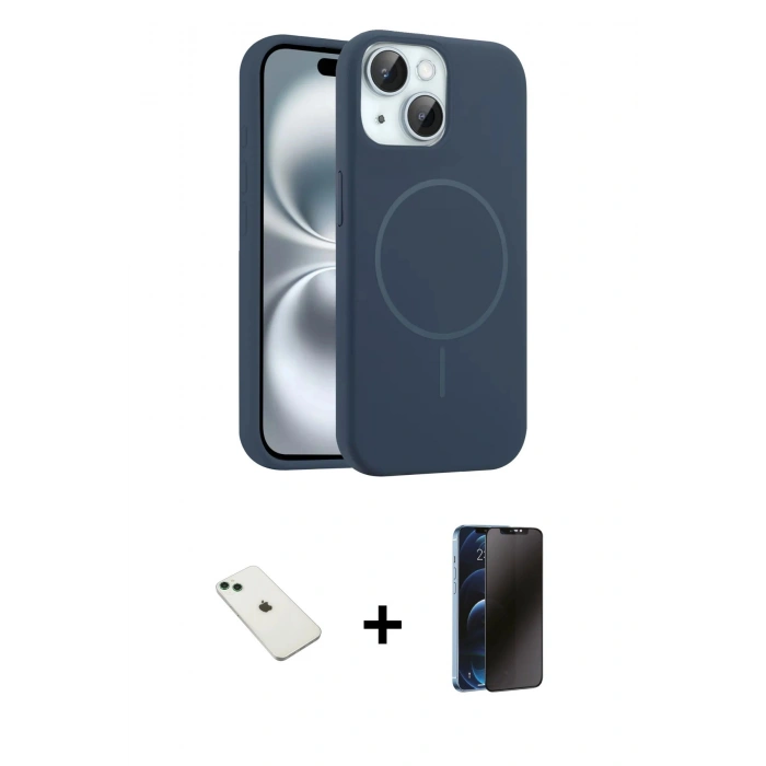 MARSİLYAN™- iPhone 14 Kılıf Yankı Form Serisi - Siyah 3D Antistatik Hayalet Cam Ekran Koruyucu + Diamond Kamera Lens - YL