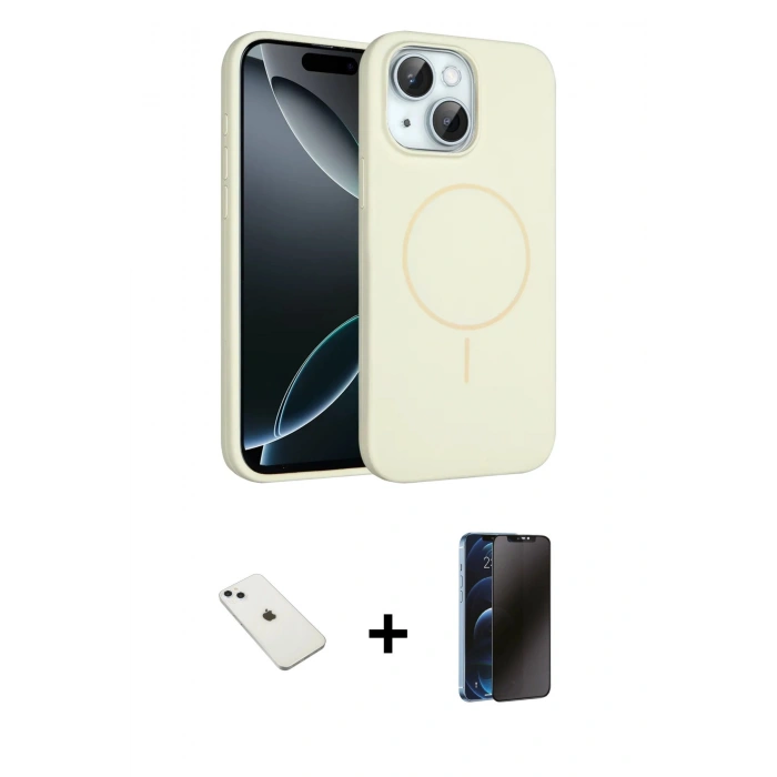 MARSİLYAN™- iPhone 14 Kılıf Yankı Form Serisi - Siyah 3D Antistatik Hayalet Cam Ekran Koruyucu + Diamond Kamera Lens - SABE