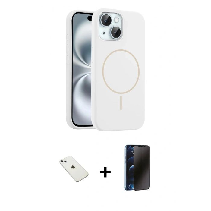 MARSİLYAN™- iPhone 14 Kılıf Yankı Form Serisi - Siyah 3D Antistatik Hayalet Cam Ekran Koruyucu + Diamond Kamera Lens - SABE