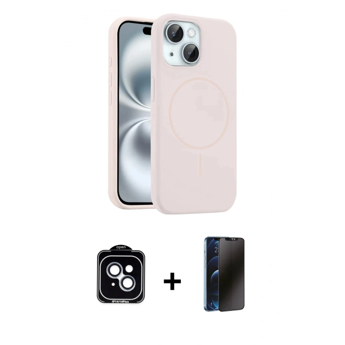 MARSİLYAN™- iPhone 14 Kılıf Yankı Form Serisi - Siyah 3D Antistatik Hayalet Cam Ekran Koruyucu + PVD Metal Kamera Lens - MI