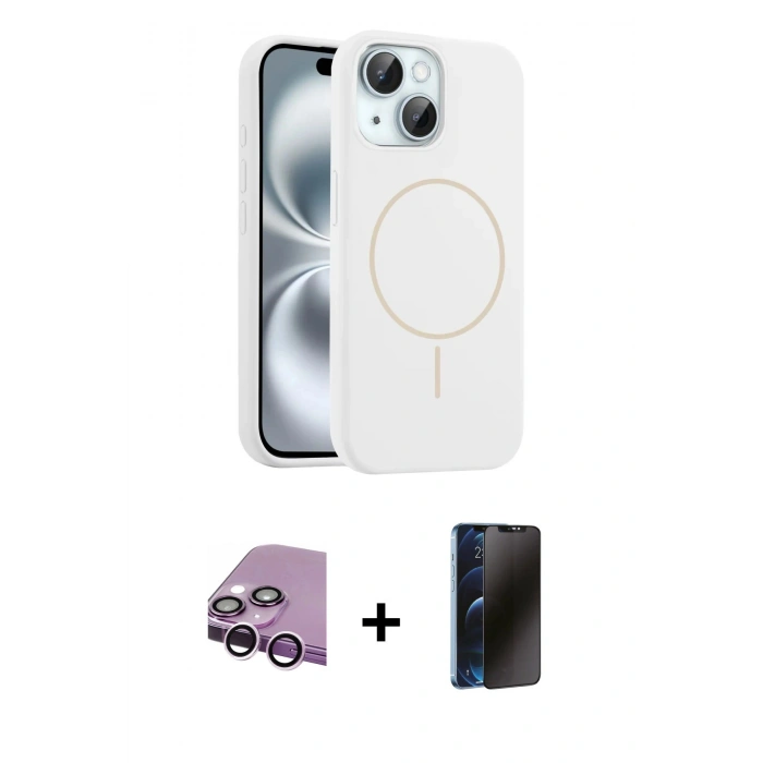 MARSİLYAN™- iPhone 14 Kılıf Yankı Form Serisi - Siyah 3D Antistatik Hayalet Cam Ekran Koruyucu + Raze Metal Kamera Lens - MR