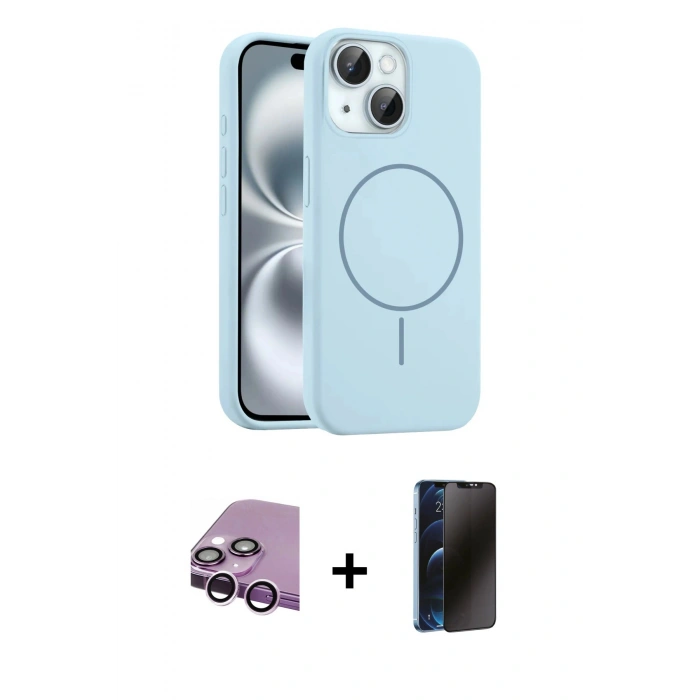 MARSİLYAN™- iPhone 14 Kılıf Yankı Form Serisi - Siyah 3D Antistatik Hayalet Cam Ekran Koruyucu + Raze Metal Kamera Lens - MR