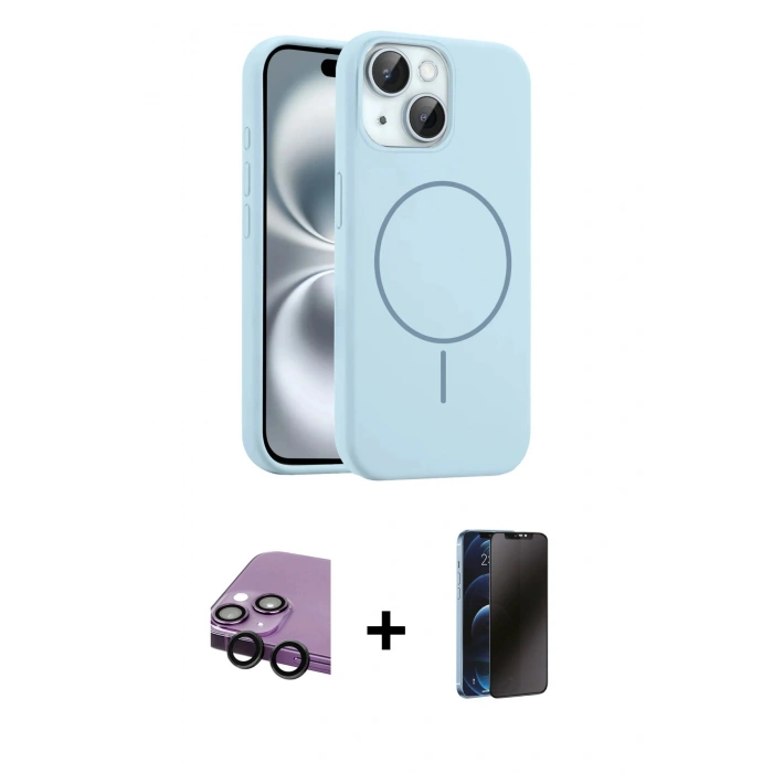 MARSİLYAN™- iPhone 14 Kılıf Yankı Form Serisi - Siyah 3D Antistatik Hayalet Cam Ekran Koruyucu + Raze Metal Kamera Lens - SH