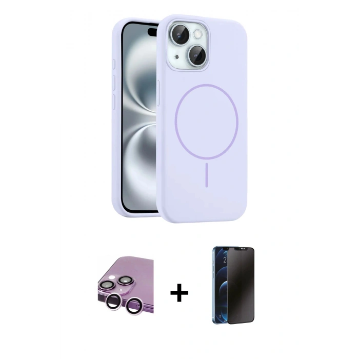 MARSİLYAN™- iPhone 14 Kılıf Yankı Form Serisi - Siyah 3D Antistatik Hayalet Cam Ekran Koruyucu + Raze Metal Kamera Lens - MR