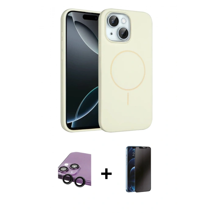 MARSİLYAN™- iPhone 14 Kılıf Yankı Form Serisi - Siyah 3D Antistatik Hayalet Cam Ekran Koruyucu + Raze Metal Kamera Lens - SH
