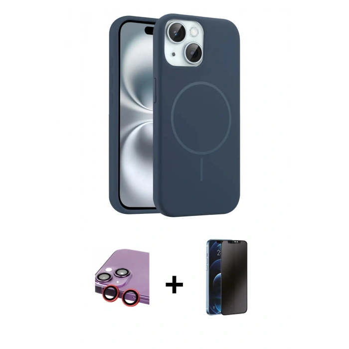 MARSİLYAN™- iPhone 14 Kılıf Yankı Form Serisi - Siyah 3D Antistatik Hayalet Cam Ekran Koruyucu + Raze Metal Kamera Lens - KI