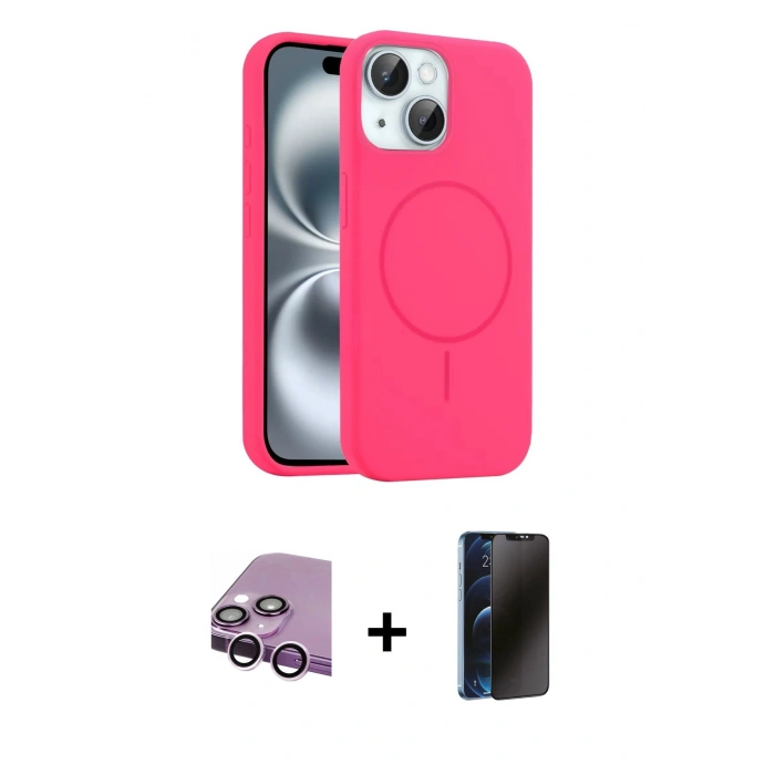 MARSİLYAN™- iPhone 14 Kılıf Yankı Form Serisi - Siyah 3D Antistatik Hayalet Cam Ekran Koruyucu + Raze Metal Kamera Lens - MR