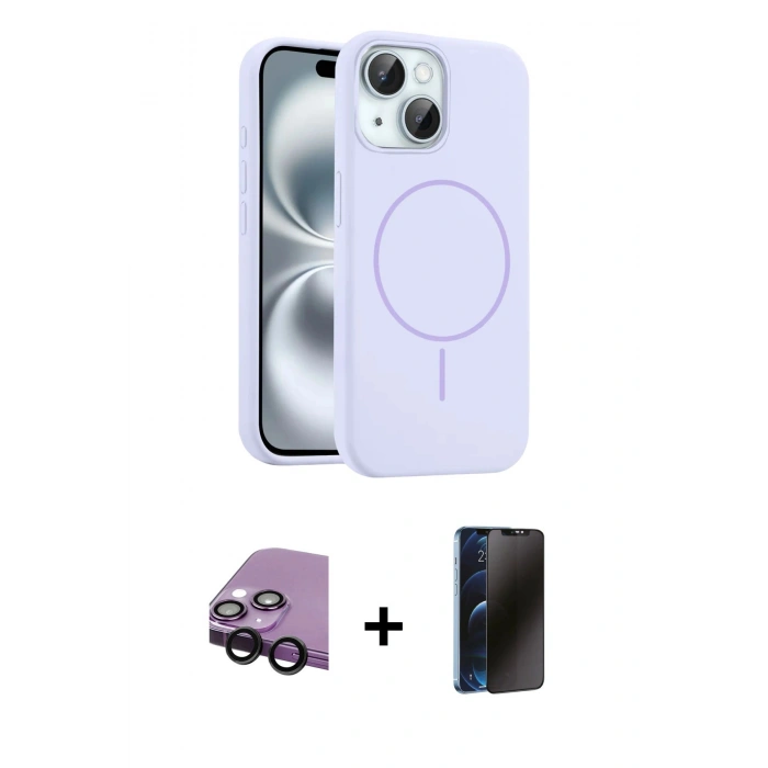 MARSİLYAN™- iPhone 14 Kılıf Yankı Form Serisi - Siyah 3D Antistatik Hayalet Cam Ekran Koruyucu + Raze Metal Kamera Lens - SH