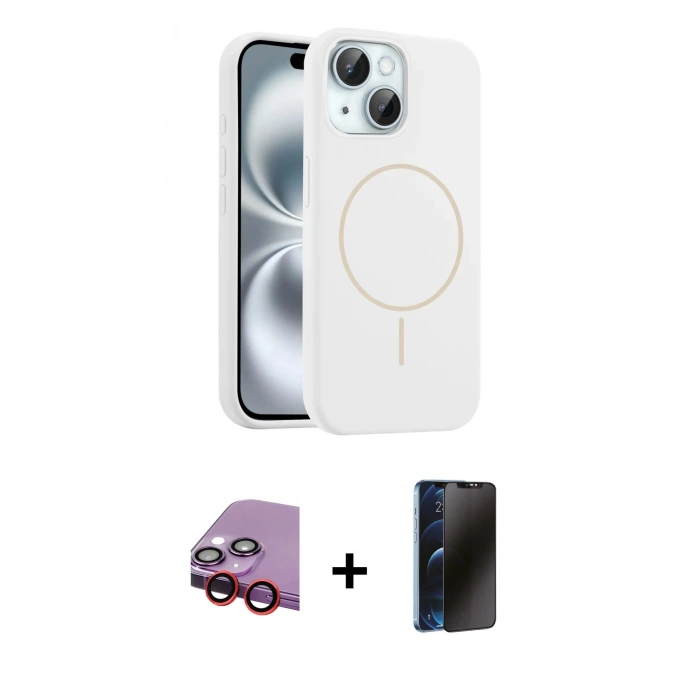 MARSİLYAN™- iPhone 14 Kılıf Yankı Form Serisi - Siyah 3D Antistatik Hayalet Cam Ekran Koruyucu + Raze Metal Kamera Lens - KI