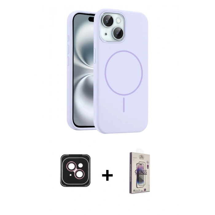 MARSİLYAN™- iPhone 14 Kılıf Yankı Form Serisi - Siyah Bilvis 3D Cam Ekran Koruyucu + PVD Metal Kamera Lens - PE