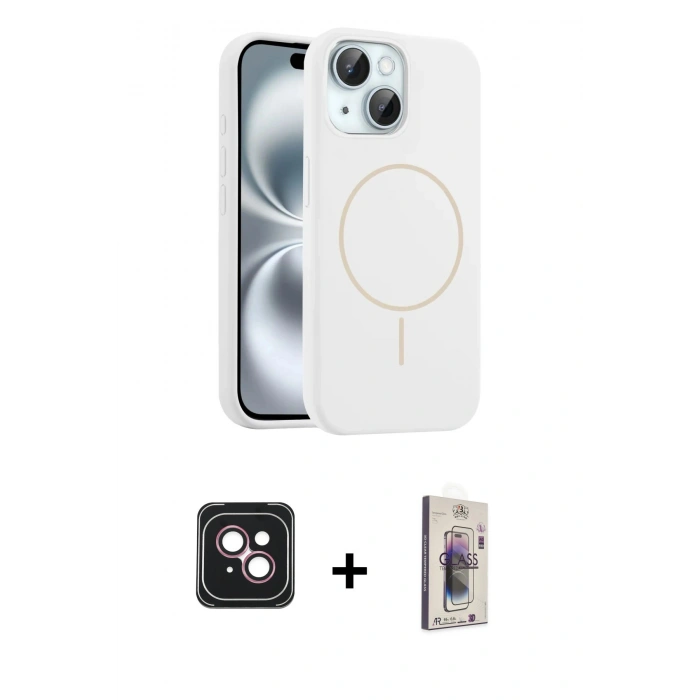 MARSİLYAN™- iPhone 14 Kılıf Yankı Form Serisi - Siyah Bilvis 3D Cam Ekran Koruyucu + PVD Metal Kamera Lens - PE