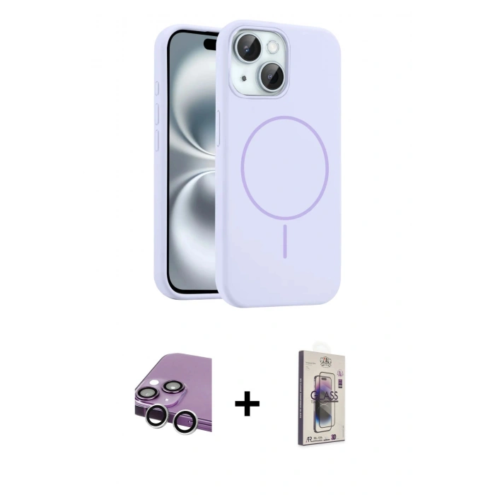 MARSİLYAN™- iPhone 14 Kılıf Yankı Form Serisi - Siyah Bilvis 3D Cam Ekran Koruyucu + Raze Metal Kamera Lens - GS