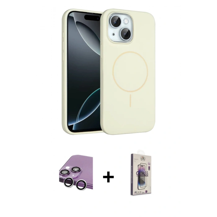 MARSİLYAN™- iPhone 14 Kılıf Yankı Form Serisi - Siyah Bilvis 3D Cam Ekran Koruyucu + Raze Metal Kamera Lens - GS