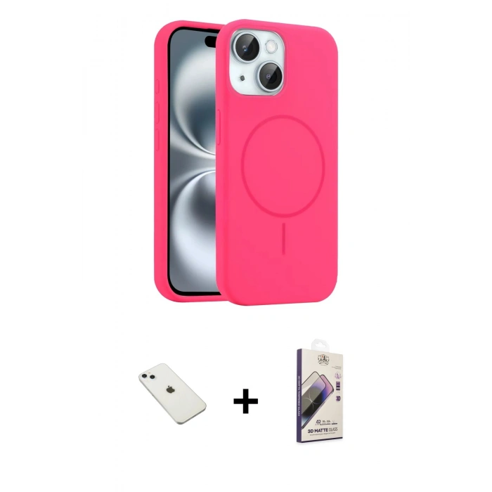 MARSİLYAN™- iPhone 14 Kılıf Yankı Form Serisi - Siyah Bilvis 3D Mat Cam Ekran Koruyucu + Diamond Kamera Lens - SABE