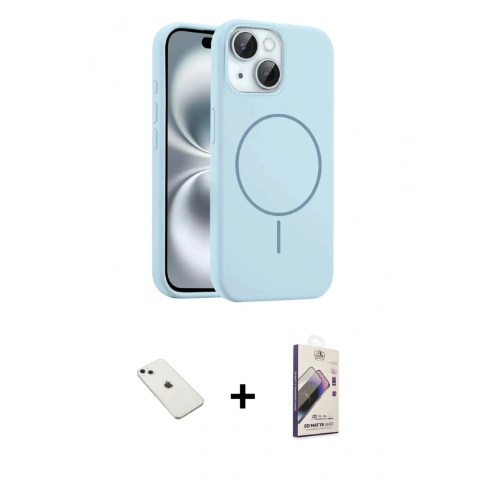 MARSİLYAN™- iPhone 14 Kılıf Yankı Form Serisi - Siyah Bilvis 3D Mat Cam Ekran Koruyucu + Diamond Kamera Lens - SABE