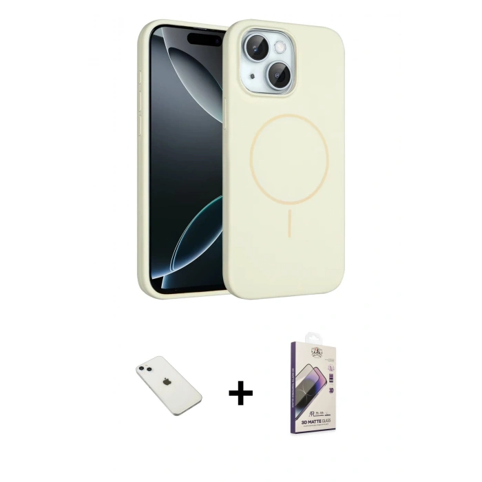 MARSİLYAN™- iPhone 14 Kılıf Yankı Form Serisi - Siyah Bilvis 3D Mat Cam Ekran Koruyucu + Diamond Kamera Lens - SABE